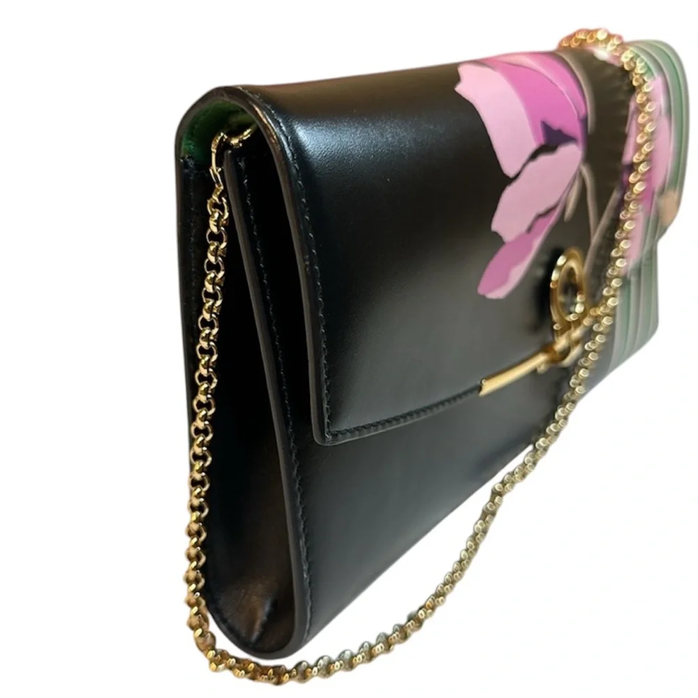 Vintage Salvatore Ferragamo Gancini‎ Flap Printed Flowers Leather Clutch Bag